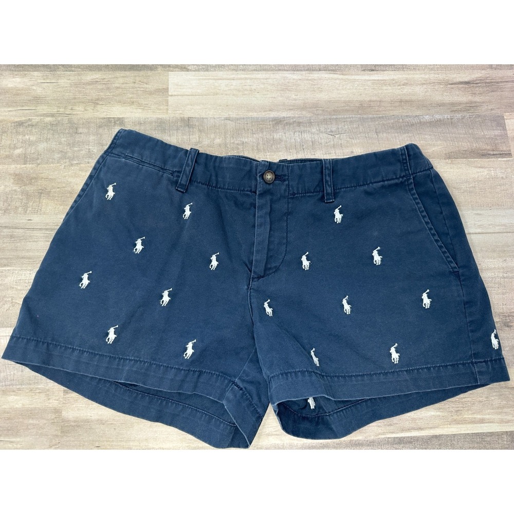 Ralph Lauren Polo Sport Women's Shorts Blue Pony Logo Embroidered Cotton Sz‎ 2